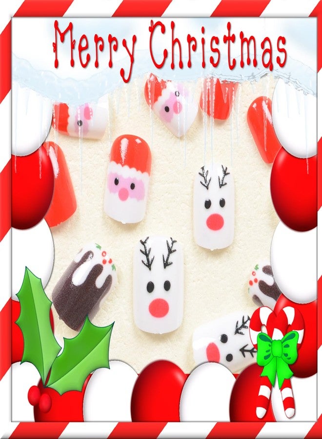 UCCASA Christmas Red Press on Nails Short Winter Fake Nails Square Xmas Press on Nails Cute with Santa Claus Elk Snowman Design Glossy False Nails Christmas Glue on nails Christmas Acrylic Nails for Women - Image 2